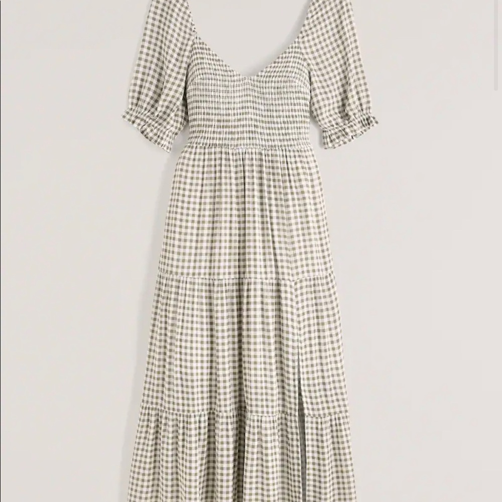 Abercrombie Smocked Midi Dress Sage Gingham